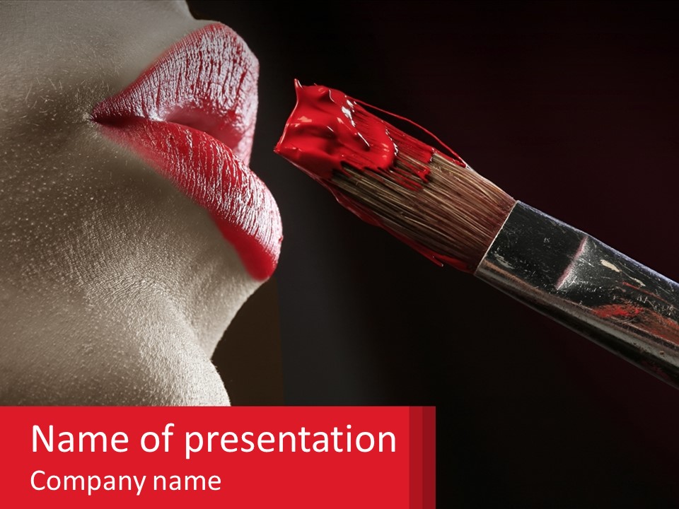 A Woman's Lips Are Painted Red With A Brush PowerPoint Template