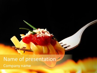 A Fork With Some Food On It And Flames In The Background PowerPoint Template