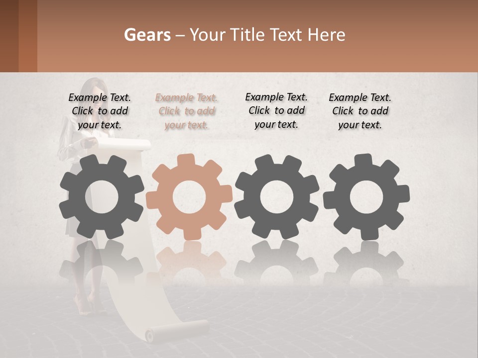 A Woman Standing Behind A Podium With Her Arms Folded PowerPoint Template