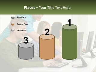 A Group Of People Sitting At A Computer Desk PowerPoint Template