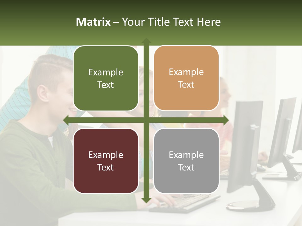 A Group Of People Sitting At A Computer Desk PowerPoint Template