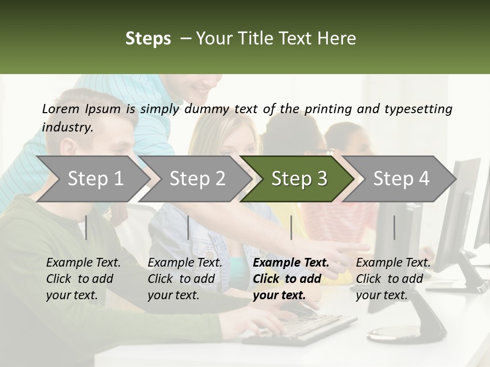 A Group Of People Sitting At A Computer Desk PowerPoint Template