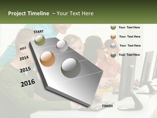 A Group Of People Sitting At A Computer Desk PowerPoint Template