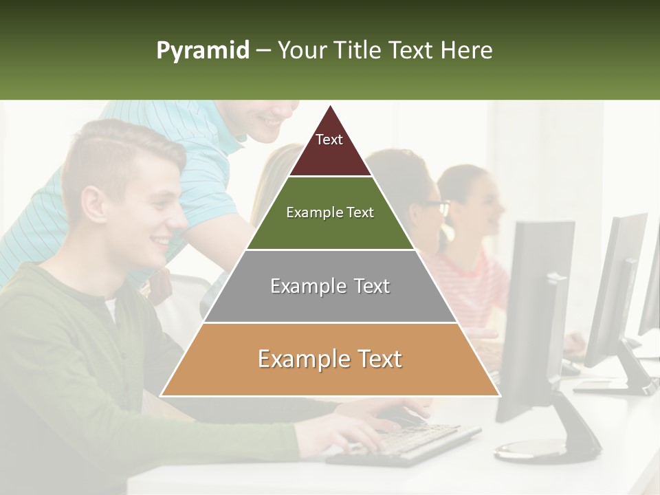 A Group Of People Sitting At A Computer Desk PowerPoint Template