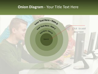 A Group Of People Sitting At A Computer Desk PowerPoint Template