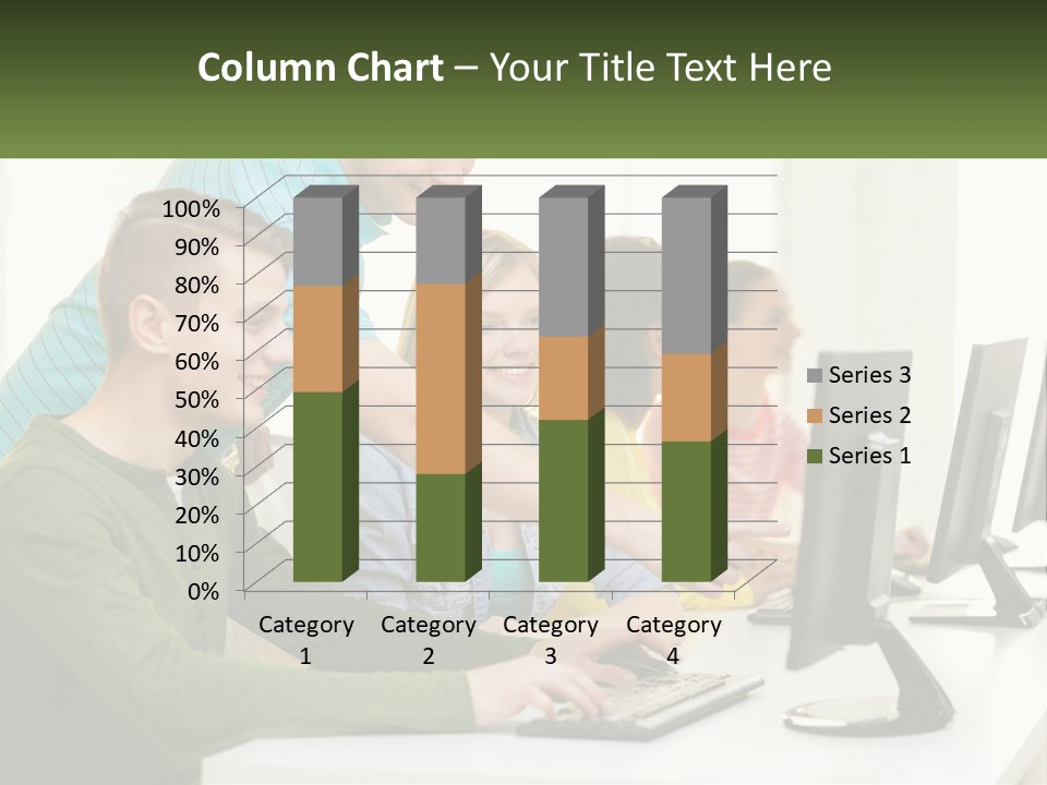 A Group Of People Sitting At A Computer Desk PowerPoint Template