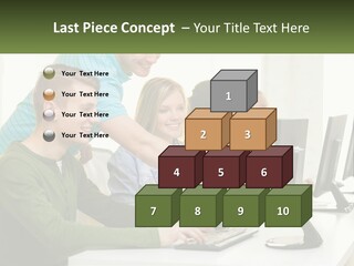 A Group Of People Sitting At A Computer Desk PowerPoint Template
