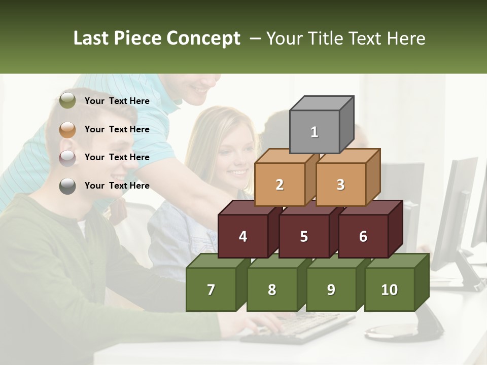 A Group Of People Sitting At A Computer Desk PowerPoint Template