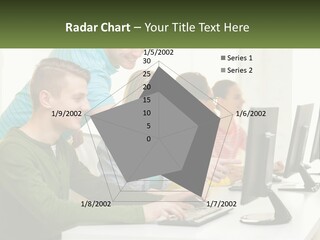 A Group Of People Sitting At A Computer Desk PowerPoint Template