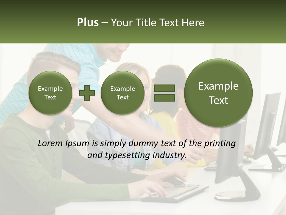 A Group Of People Sitting At A Computer Desk PowerPoint Template