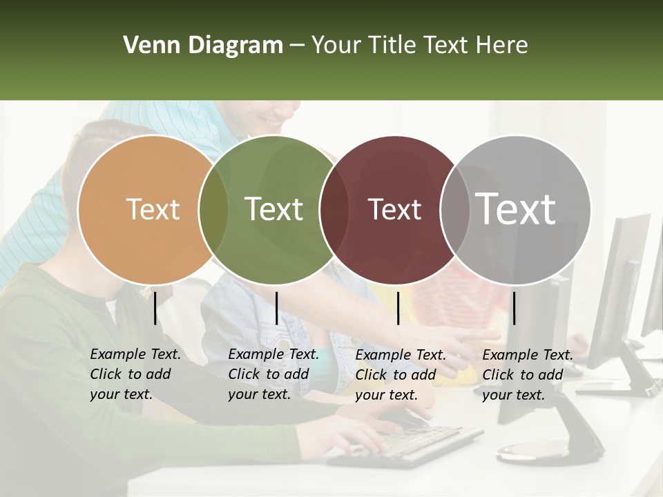 A Group Of People Sitting At A Computer Desk PowerPoint Template