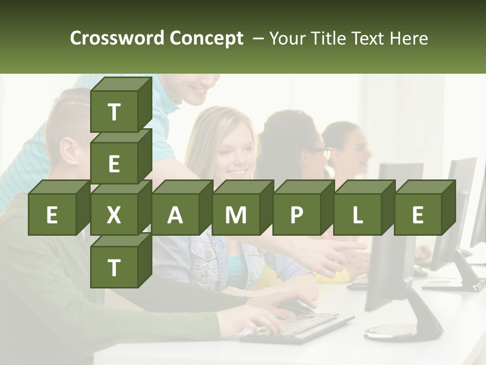 A Group Of People Sitting At A Computer Desk PowerPoint Template