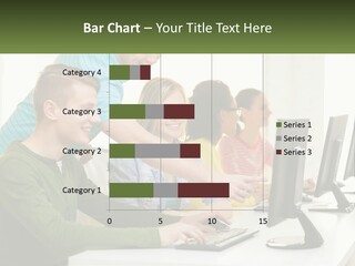 A Group Of People Sitting At A Computer Desk PowerPoint Template