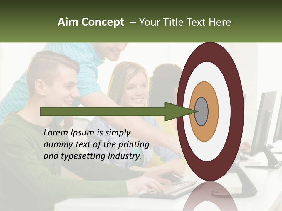 A Group Of People Sitting At A Computer Desk PowerPoint Template
