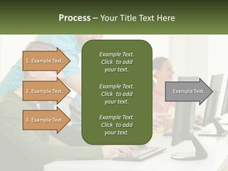 A Group Of People Sitting At A Computer Desk PowerPoint Template