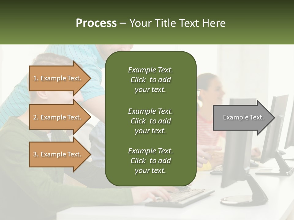 A Group Of People Sitting At A Computer Desk PowerPoint Template