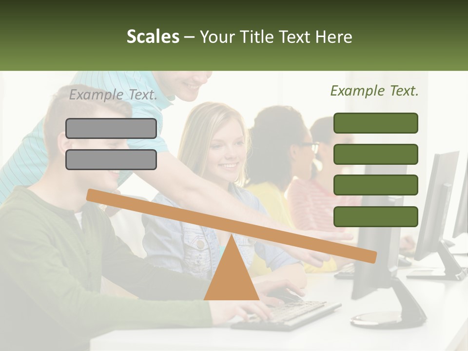 A Group Of People Sitting At A Computer Desk PowerPoint Template