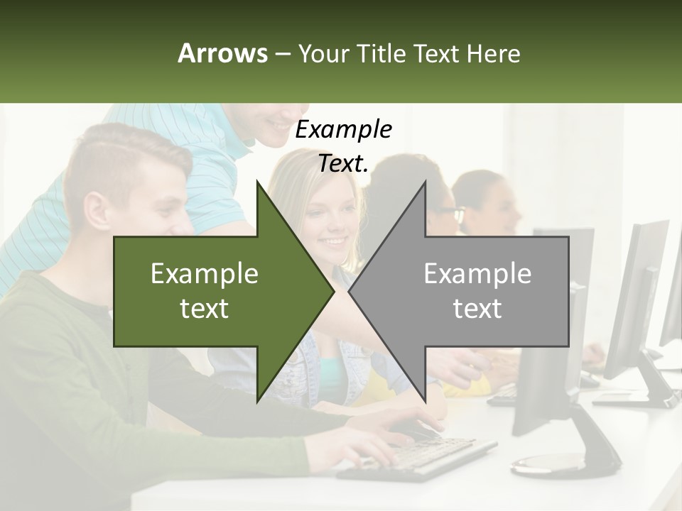 A Group Of People Sitting At A Computer Desk PowerPoint Template