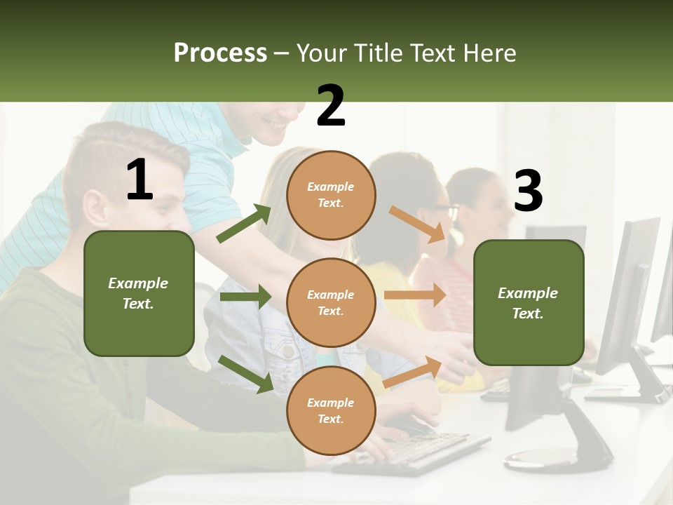 A Group Of People Sitting At A Computer Desk PowerPoint Template