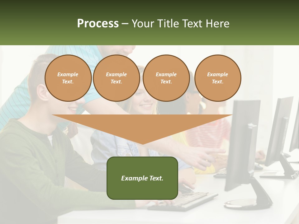 A Group Of People Sitting At A Computer Desk PowerPoint Template