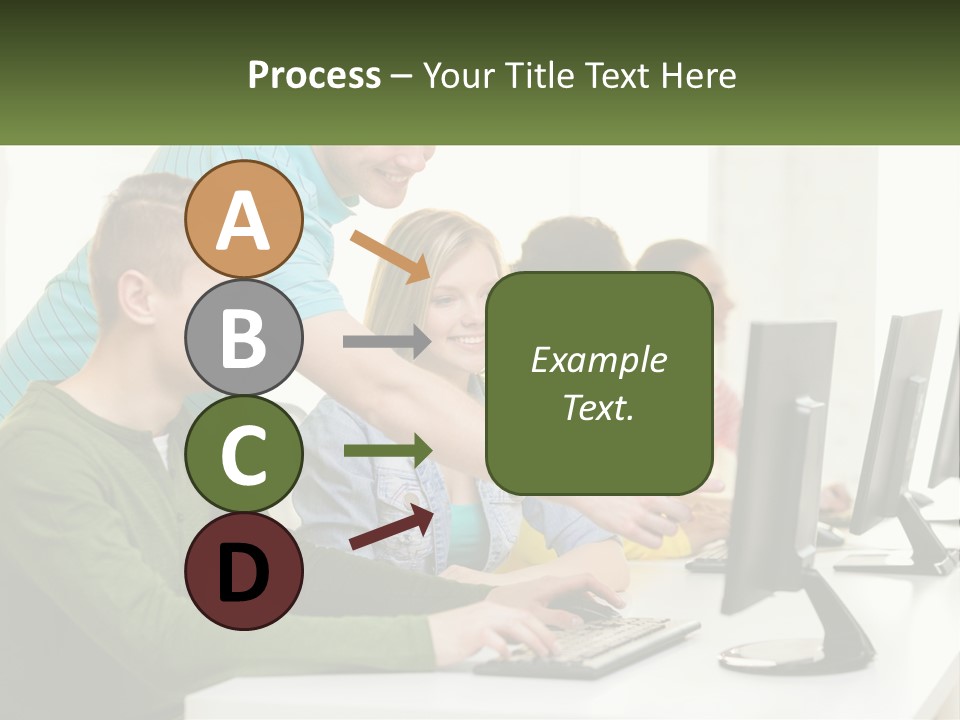 A Group Of People Sitting At A Computer Desk PowerPoint Template