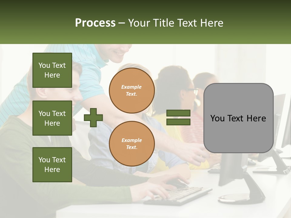 A Group Of People Sitting At A Computer Desk PowerPoint Template