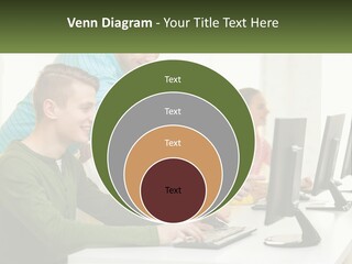 A Group Of People Sitting At A Computer Desk PowerPoint Template