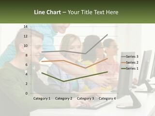 A Group Of People Sitting At A Computer Desk PowerPoint Template