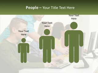A Group Of People Sitting At A Computer Desk PowerPoint Template