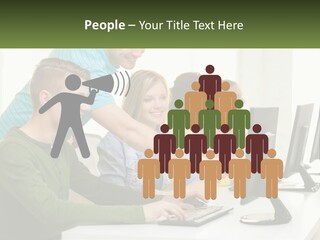 A Group Of People Sitting At A Computer Desk PowerPoint Template