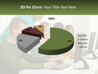 A Group Of People Sitting At A Computer Desk PowerPoint Template