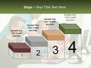 A Group Of People Sitting At A Computer Desk PowerPoint Template
