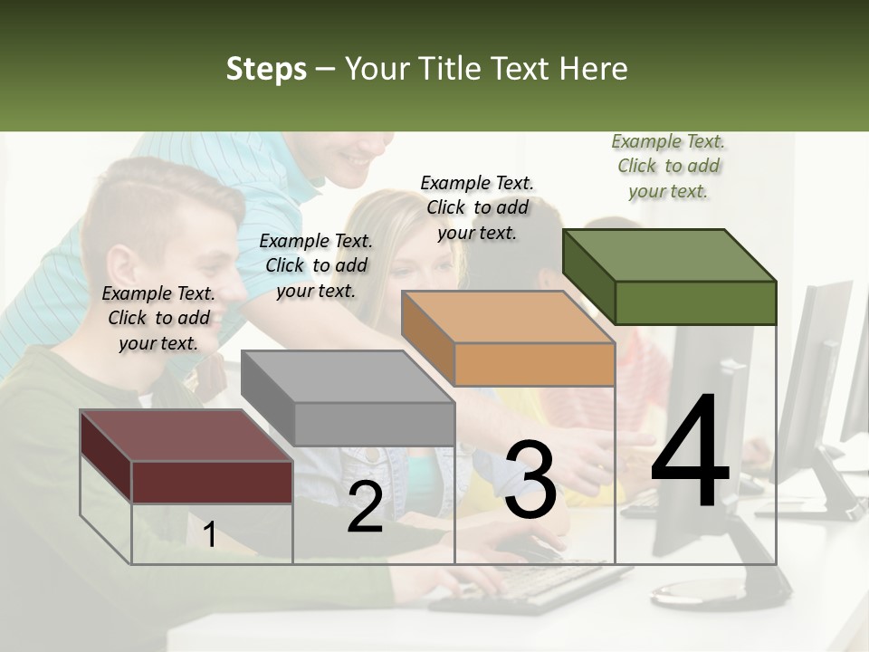 A Group Of People Sitting At A Computer Desk PowerPoint Template