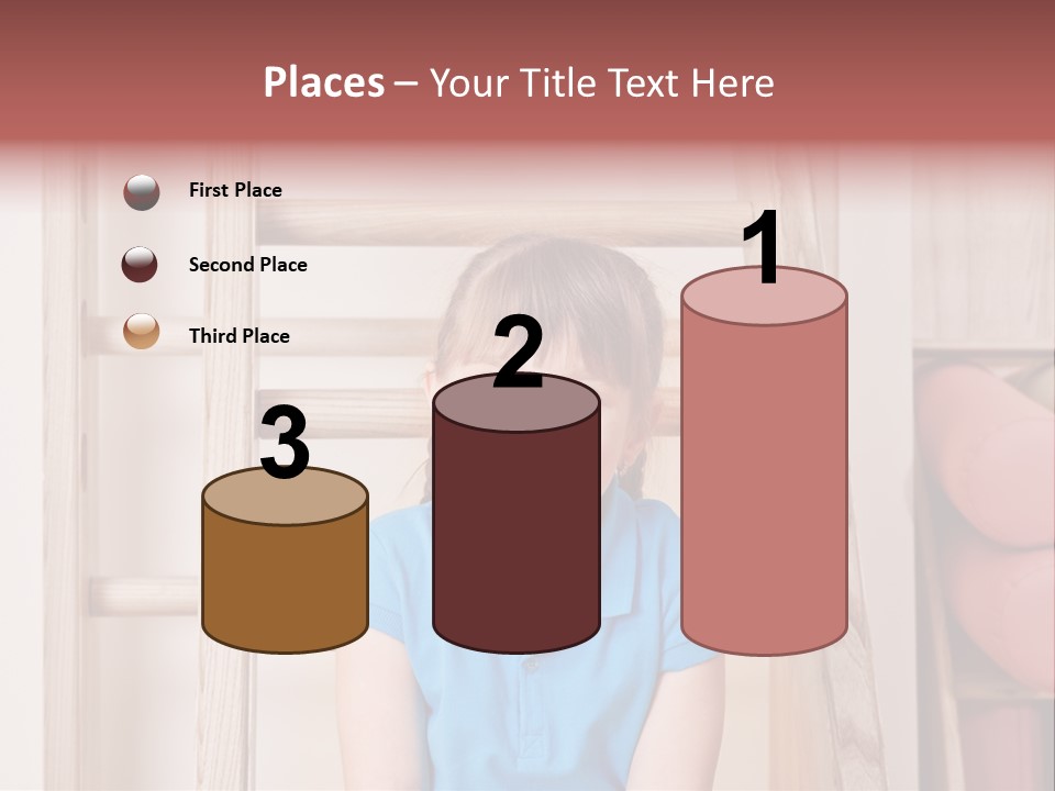 A Little Girl Sitting In Front Of A Wooden Ladder PowerPoint Template