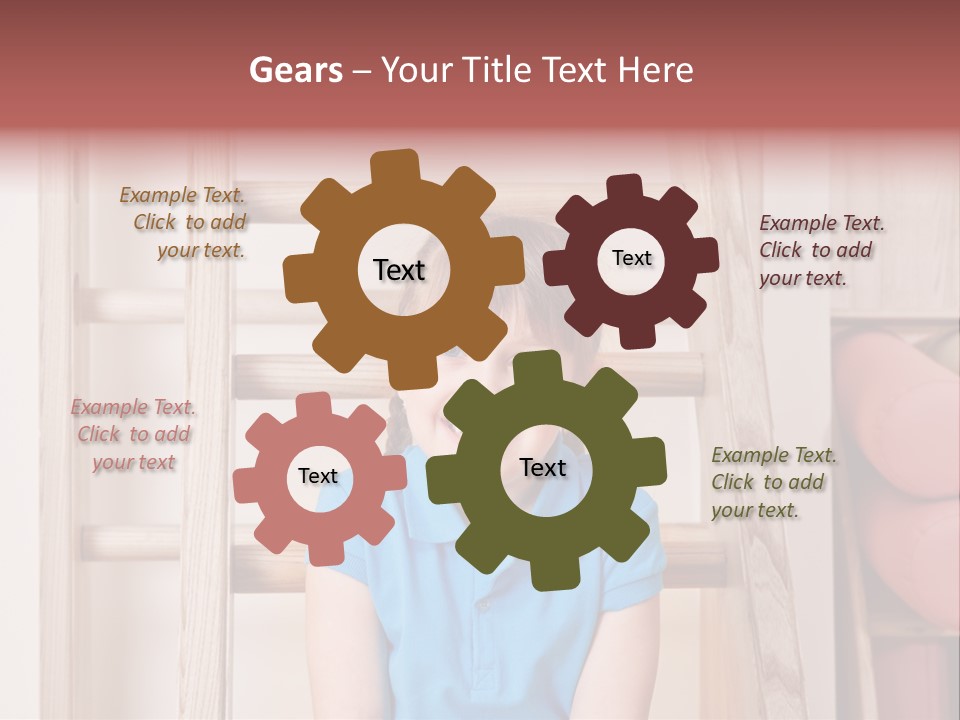 A Little Girl Sitting In Front Of A Wooden Ladder PowerPoint Template