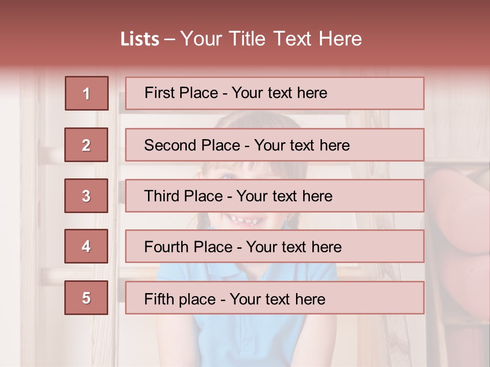 A Little Girl Sitting In Front Of A Wooden Ladder PowerPoint Template
