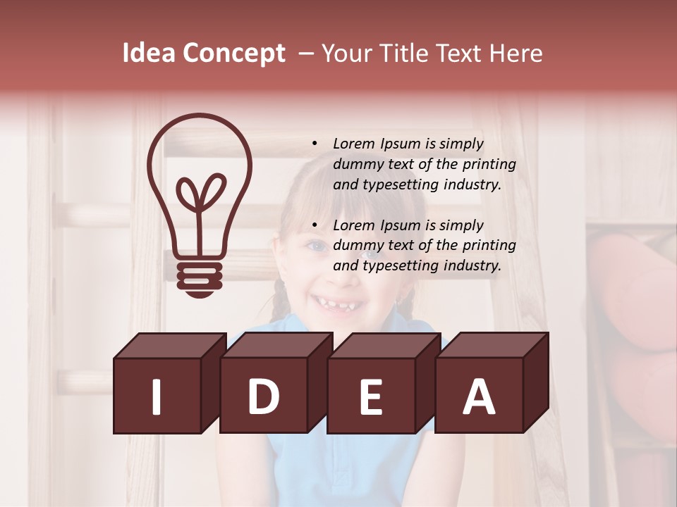 A Little Girl Sitting In Front Of A Wooden Ladder PowerPoint Template