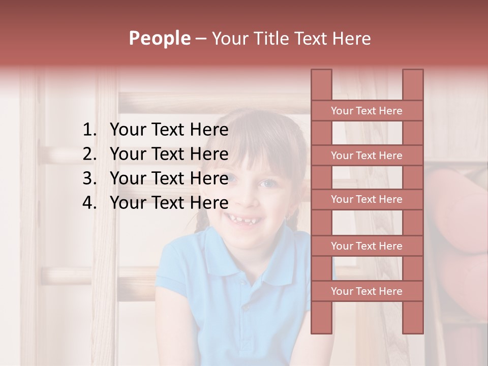 A Little Girl Sitting In Front Of A Wooden Ladder PowerPoint Template