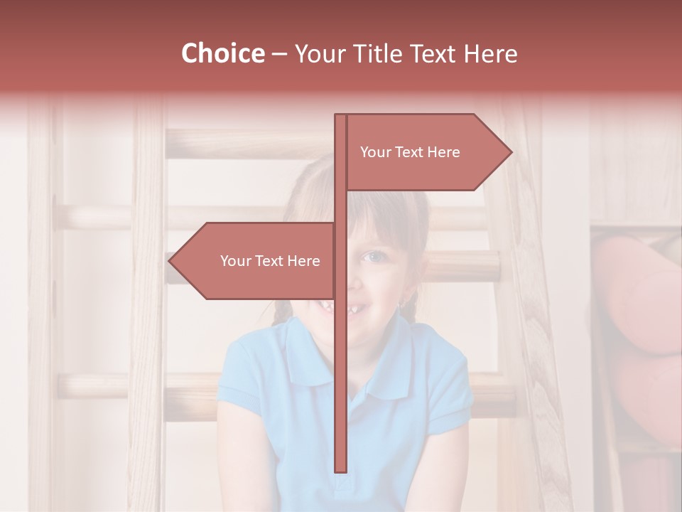 A Little Girl Sitting In Front Of A Wooden Ladder PowerPoint Template