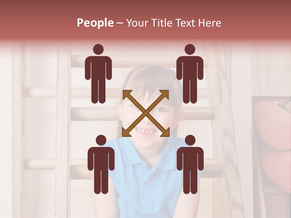 A Little Girl Sitting In Front Of A Wooden Ladder PowerPoint Template