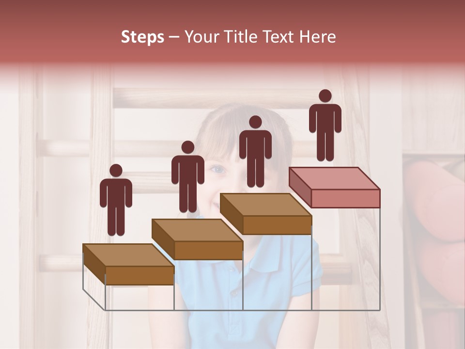 A Little Girl Sitting In Front Of A Wooden Ladder PowerPoint Template