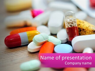 A Pile Of Pills And A Corn On A Table PowerPoint Template