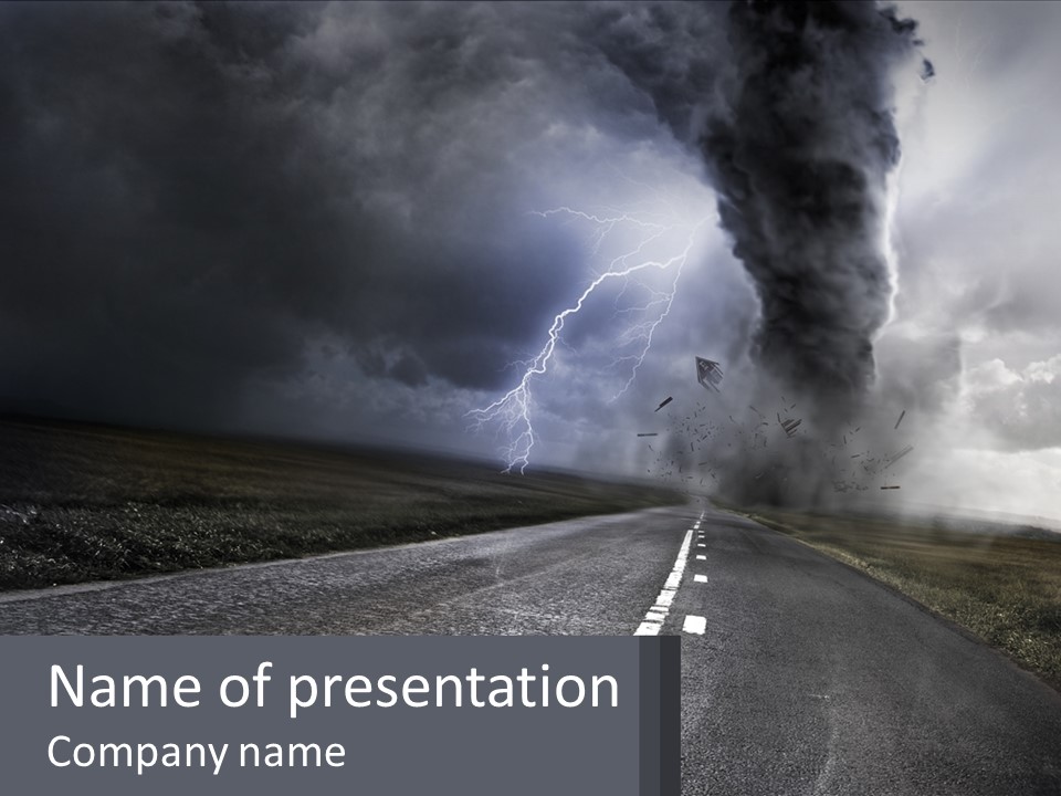 A Road With A Cloud Of Smoke And Lightning In The Background PowerPoint Template