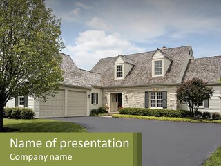 A House With A Driveway And Trees In Front Of It PowerPoint Template