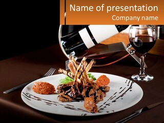 A Plate Of Food And A Glass Of Wine On A Table PowerPoint Template