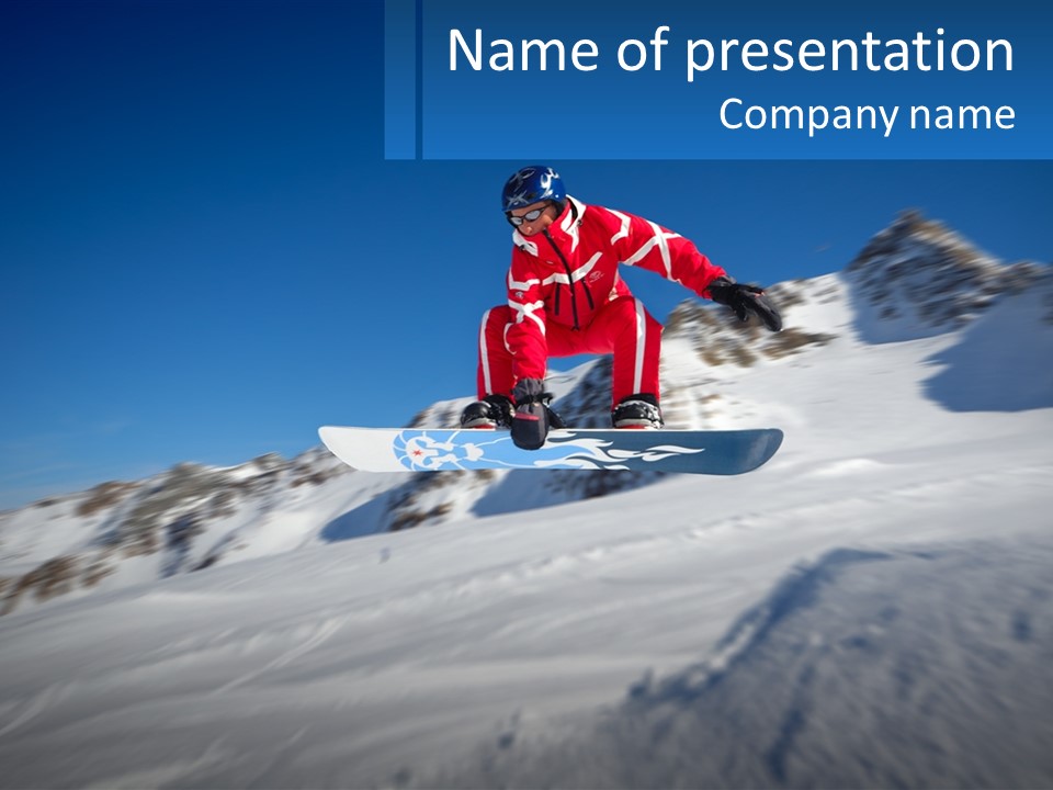 A Snowboarder In A Red And White Suit Is Doing A Trick PowerPoint Template