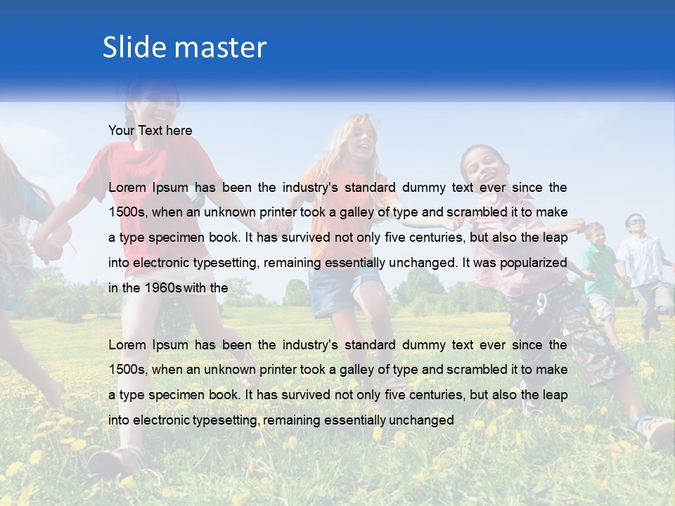 A Group Of Children Running Through A Field Holding Hands PowerPoint Template