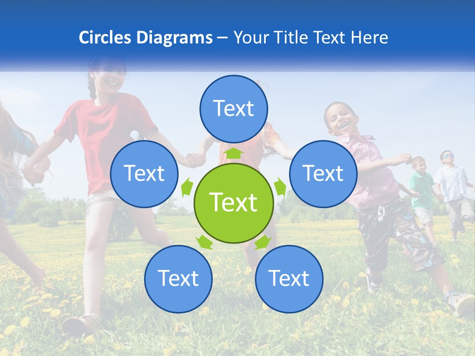 A Group Of Children Running Through A Field Holding Hands PowerPoint Template