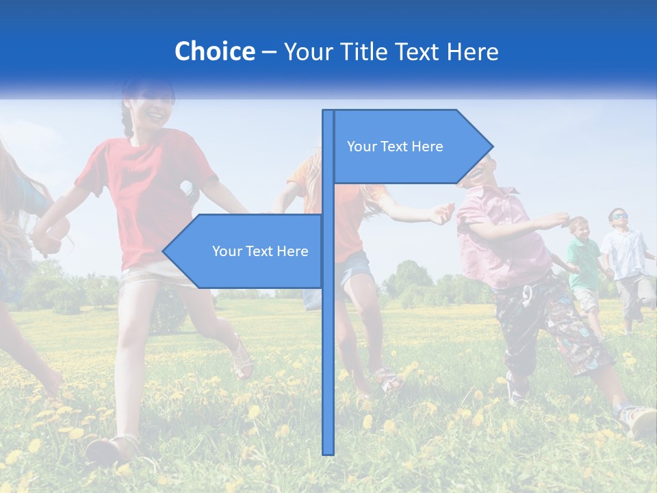 A Group Of Children Running Through A Field Holding Hands PowerPoint Template