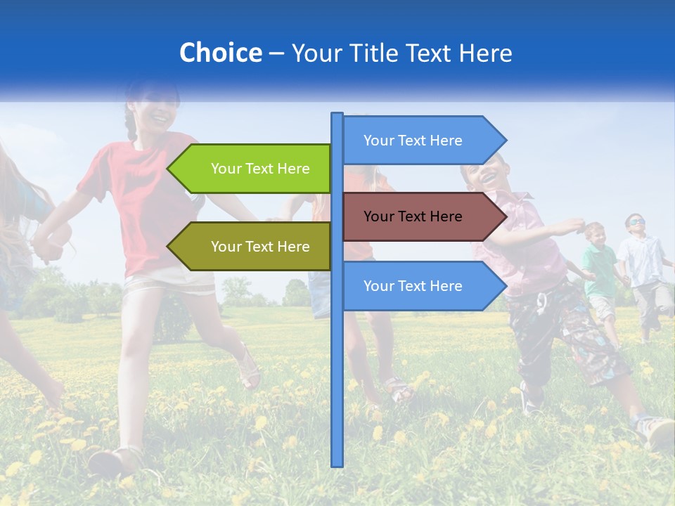 A Group Of Children Running Through A Field Holding Hands PowerPoint Template